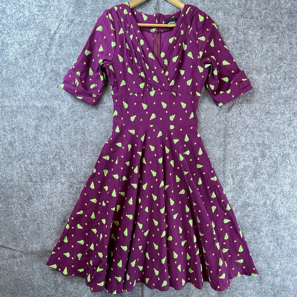Unique Vintage Dress Small Christmas Tree Swing Rockabilly Dancing Stretch Retro